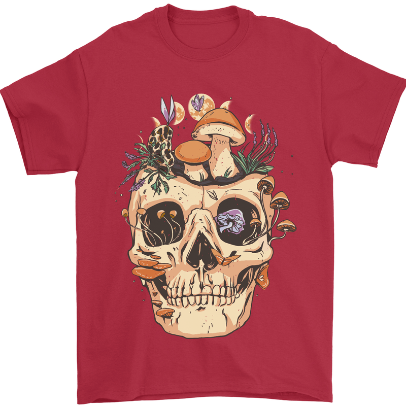 Mushroom Skull Nature Ecology Toadstool Mens T-Shirt Cotton Gildan Red