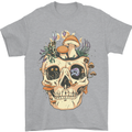 Mushroom Skull Nature Ecology Toadstool Mens T-Shirt Cotton Gildan Sports Grey
