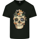 Mushroom Skull Nature Ecology Toadstool Mens V-Neck Cotton T-Shirt Black