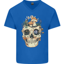Mushroom Skull Nature Ecology Toadstool Mens V-Neck Cotton T-Shirt Royal Blue