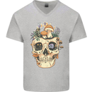 Mushroom Skull Nature Ecology Toadstool Mens V-Neck Cotton T-Shirt Sports Grey