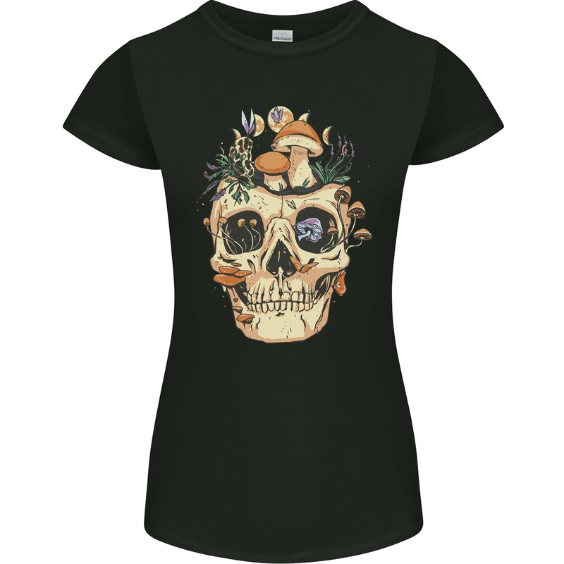 Mushroom Skull Nature Ecology Toadstool Womens Petite Cut T-Shirt Black