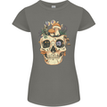 Mushroom Skull Nature Ecology Toadstool Womens Petite Cut T-Shirt Charcoal