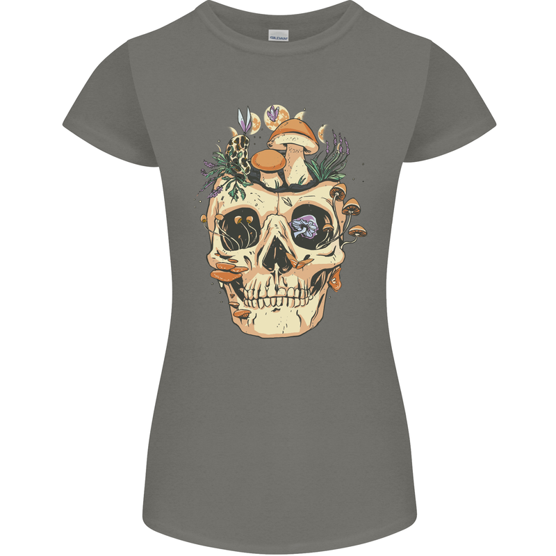 Mushroom Skull Nature Ecology Toadstool Womens Petite Cut T-Shirt Charcoal