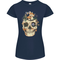 Mushroom Skull Nature Ecology Toadstool Womens Petite Cut T-Shirt Navy Blue