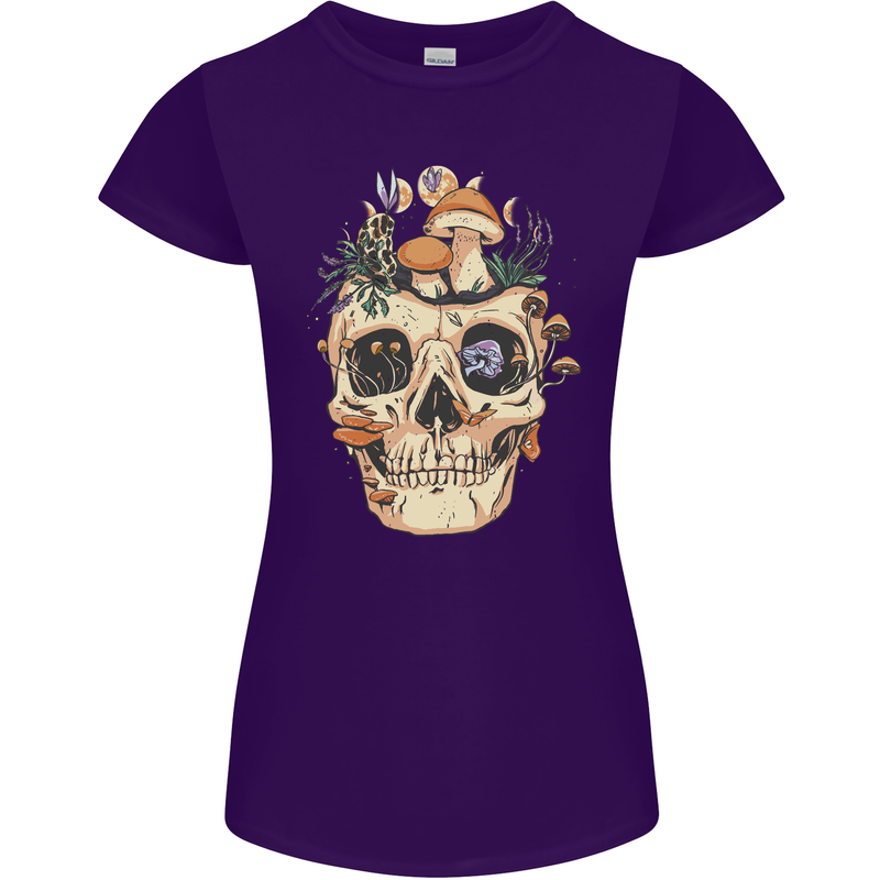 Mushroom Skull Nature Ecology Toadstool Womens Petite Cut T-Shirt Purple