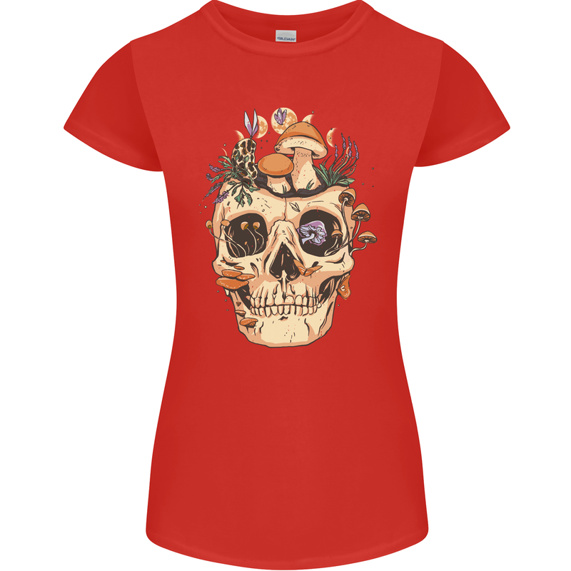 Mushroom Skull Nature Ecology Toadstool Womens Petite Cut T-Shirt Red