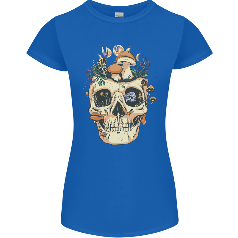 Mushroom Skull Nature Ecology Toadstool Womens Petite Cut T-Shirt Royal Blue
