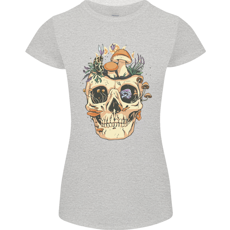 Mushroom Skull Nature Ecology Toadstool Womens Petite Cut T-Shirt Sports Grey