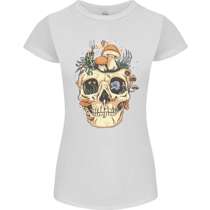 Mushroom Skull Nature Ecology Toadstool Womens Petite Cut T-Shirt White