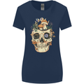 Mushroom Skull Nature Ecology Toadstool Womens Wider Cut T-Shirt Navy Blue