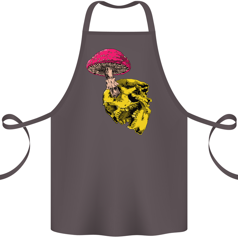 Mushroom Skull Toadstool Magic Gothic Cotton Apron 100% Organic Dark Grey