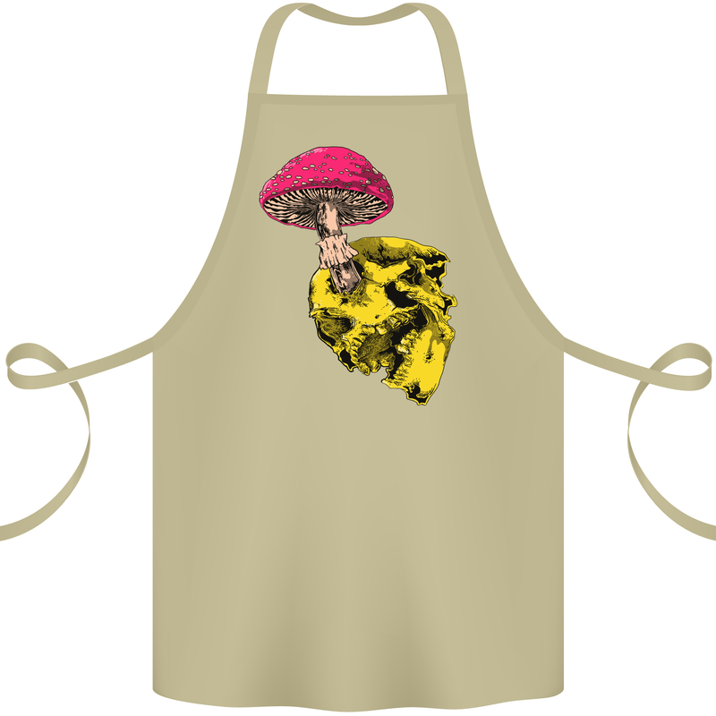 Mushroom Skull Toadstool Magic Gothic Cotton Apron 100% Organic Khaki