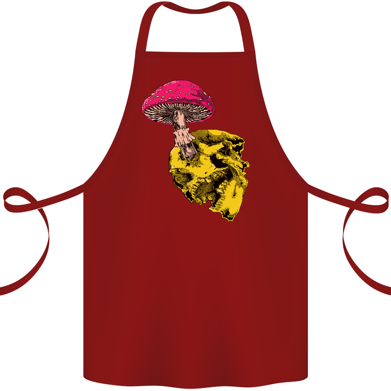 Mushroom Skull Toadstool Magic Gothic Cotton Apron 100% Organic Maroon