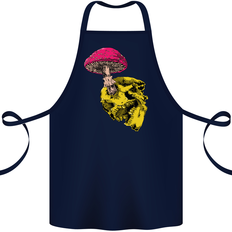 Mushroom Skull Toadstool Magic Gothic Cotton Apron 100% Organic Navy Blue