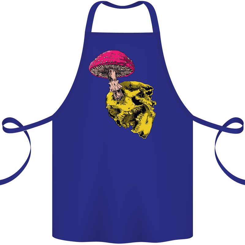 Mushroom Skull Toadstool Magic Gothic Cotton Apron 100% Organic Royal Blue