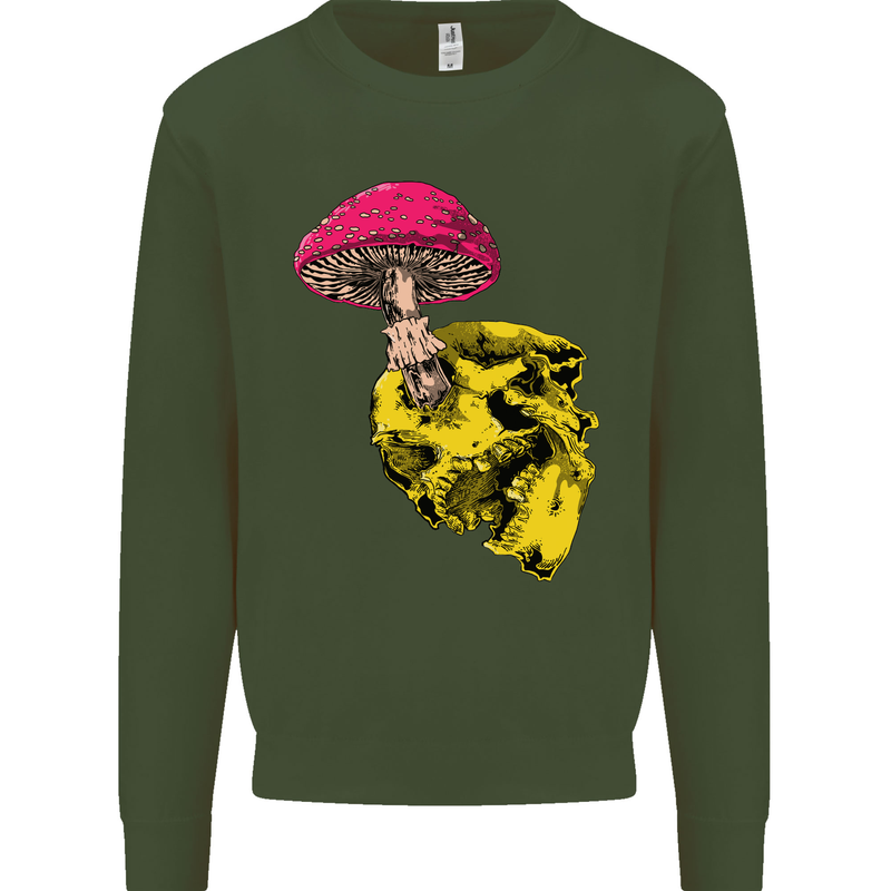 Mushroom Skull Toadstool Magic Gothic Kids Sweatshirt Jumper Forest Green
