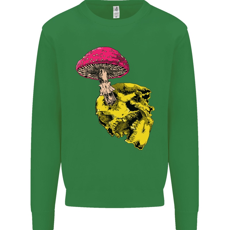 Mushroom Skull Toadstool Magic Gothic Kids Sweatshirt Jumper Irish Green
