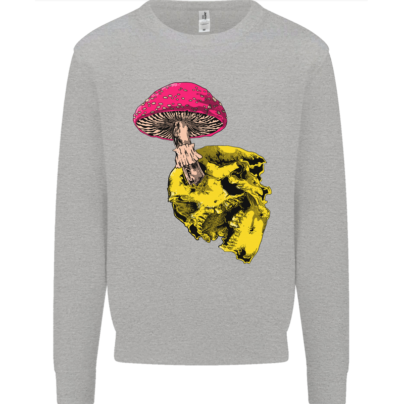Mushroom Skull Toadstool Magic Gothic Kids Sweatshirt Jumper Sports Grey