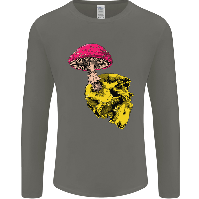 Mushroom Skull Toadstool Magic Gothic Mens Long Sleeve T-Shirt Charcoal
