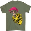 Mushroom Skull Toadstool Magic Gothic Mens T-Shirt Cotton Gildan Military Green