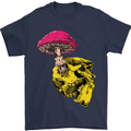 Mushroom Skull Toadstool Magic Gothic Mens T-Shirt Cotton Gildan Navy Blue