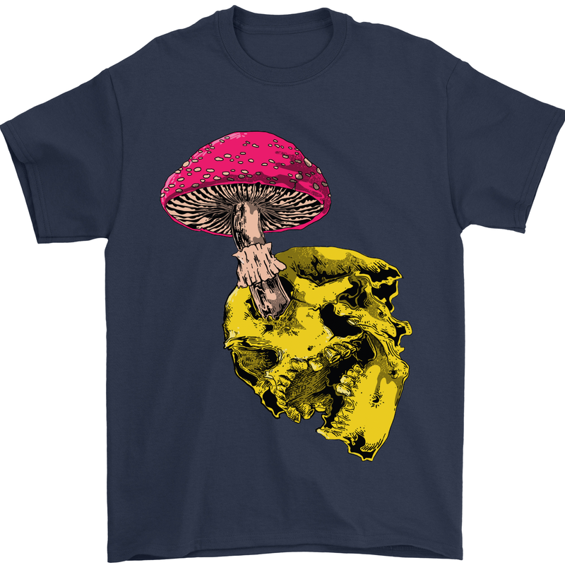 Mushroom Skull Toadstool Magic Gothic Mens T-Shirt Cotton Gildan Navy Blue