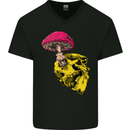 Mushroom Skull Toadstool Magic Gothic Mens V-Neck Cotton T-Shirt Black