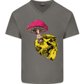 Mushroom Skull Toadstool Magic Gothic Mens V-Neck Cotton T-Shirt Charcoal