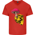 Mushroom Skull Toadstool Magic Gothic Mens V-Neck Cotton T-Shirt Red
