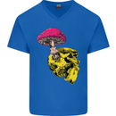 Mushroom Skull Toadstool Magic Gothic Mens V-Neck Cotton T-Shirt Royal Blue