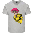 Mushroom Skull Toadstool Magic Gothic Mens V-Neck Cotton T-Shirt Sports Grey
