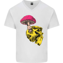 Mushroom Skull Toadstool Magic Gothic Mens V-Neck Cotton T-Shirt White