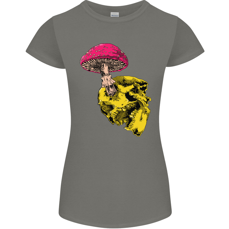 Mushroom Skull Toadstool Magic Gothic Womens Petite Cut T-Shirt Charcoal