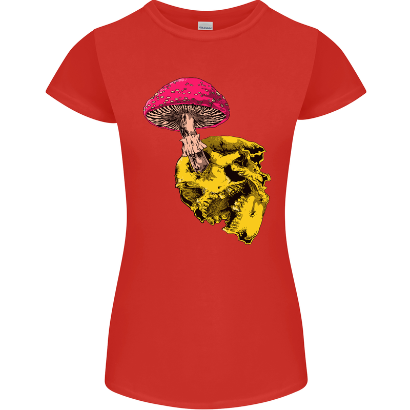 Mushroom Skull Toadstool Magic Gothic Womens Petite Cut T-Shirt Red