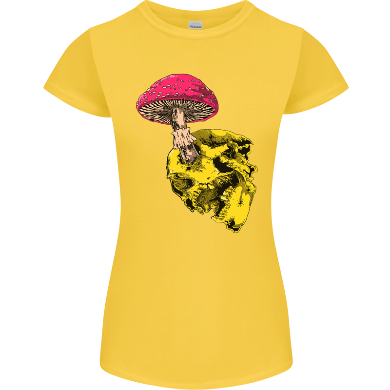 Mushroom Skull Toadstool Magic Gothic Womens Petite Cut T-Shirt Yellow