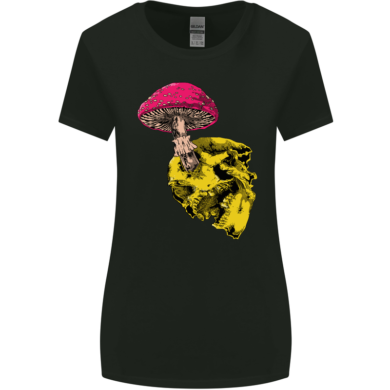 Mushroom Skull Toadstool Magic Gothic Womens Wider Cut T-Shirt Black