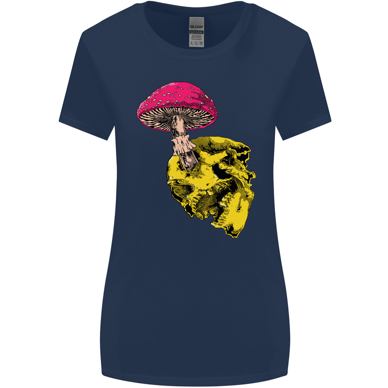 Mushroom Skull Toadstool Magic Gothic Womens Wider Cut T-Shirt Navy Blue
