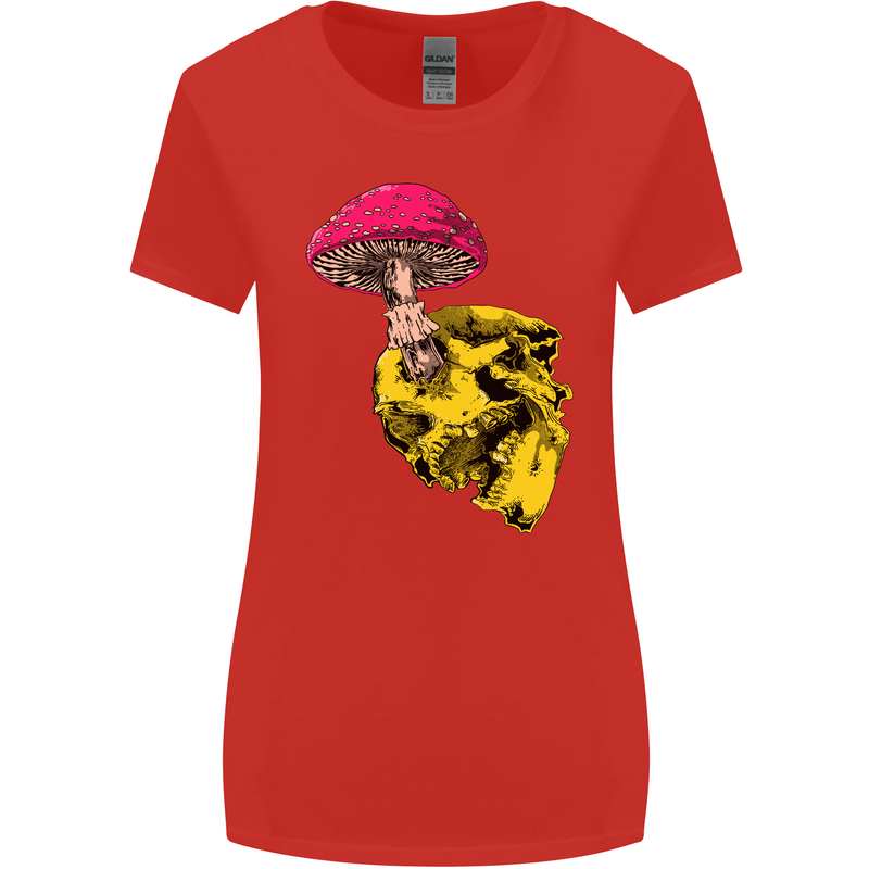Mushroom Skull Toadstool Magic Gothic Womens Wider Cut T-Shirt Red