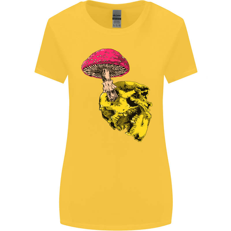 Mushroom Skull Toadstool Magic Gothic Womens Wider Cut T-Shirt Yellow