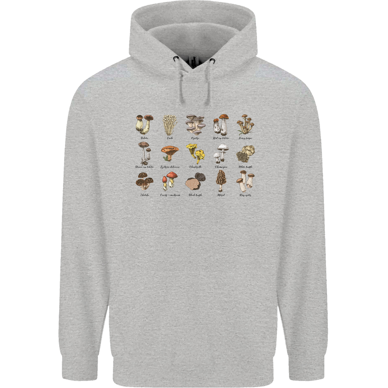 Mushroom Species Foraging Mycology Childrens Kids Hoodie Sports Grey