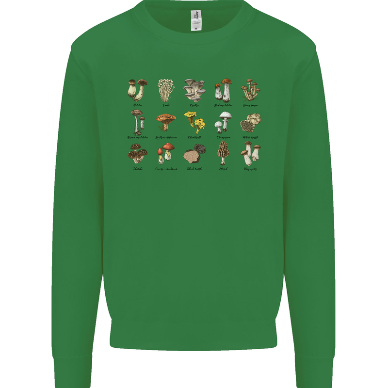 Mushroom Species Foraging Mycology Kids Sweatshirt Jumper Irish Green