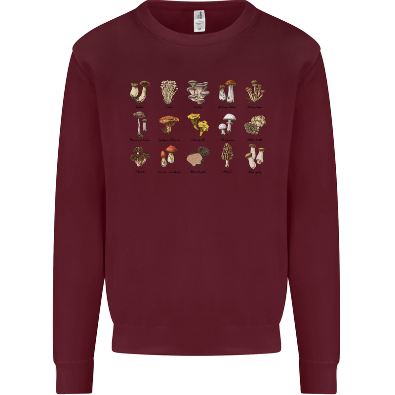 Mushroom Species Foraging Mycology Kids Sweatshirt Jumper Maroon