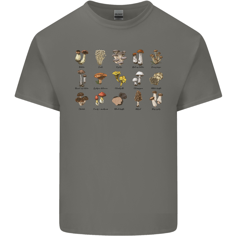 Mushroom Species Foraging Mycology Kids T-Shirt Childrens Charcoal