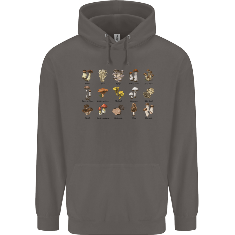 Mushroom Species Foraging Mycology Mens 80% Cotton Hoodie Charcoal