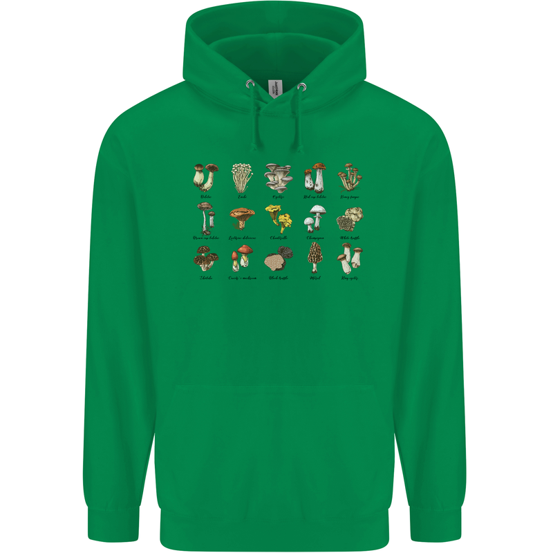 Mushroom Species Foraging Mycology Mens 80% Cotton Hoodie Irish Green