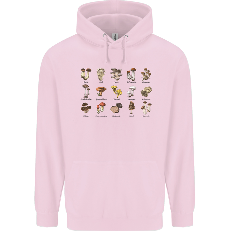 Mushroom Species Foraging Mycology Mens 80% Cotton Hoodie Light Pink