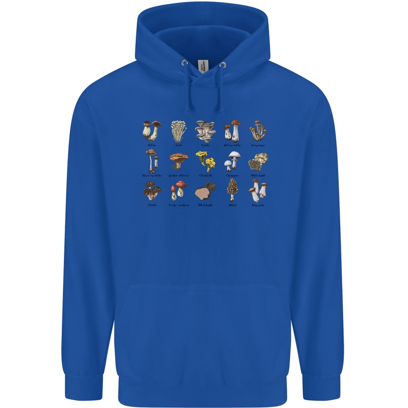 Mushroom Species Foraging Mycology Mens 80% Cotton Hoodie Royal Blue