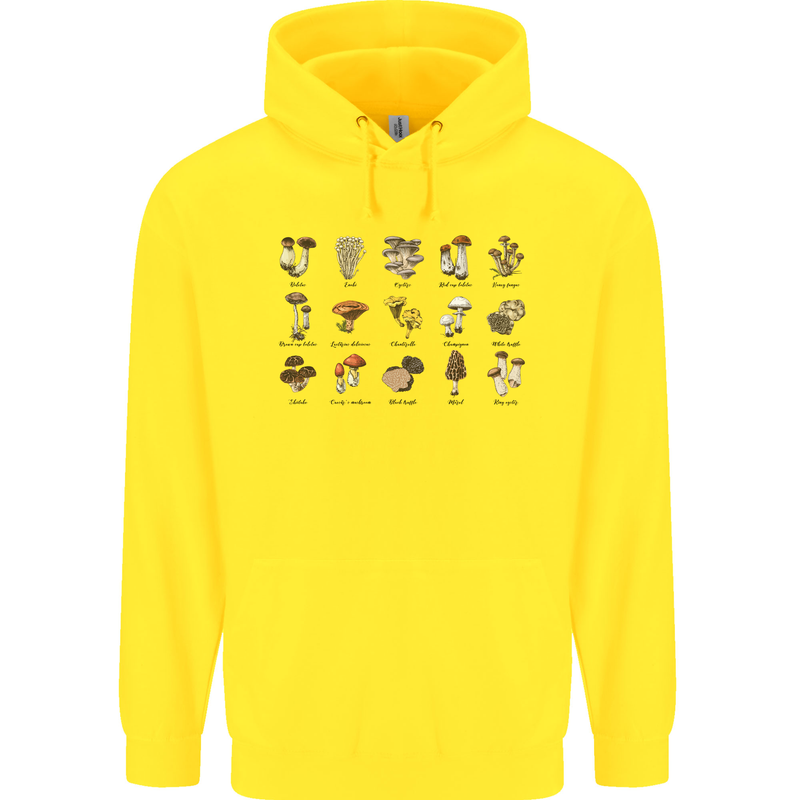 Mushroom Species Foraging Mycology Mens 80% Cotton Hoodie Yellow