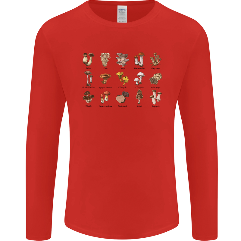 Mushroom Species Foraging Mycology Mens Long Sleeve T-Shirt Red
